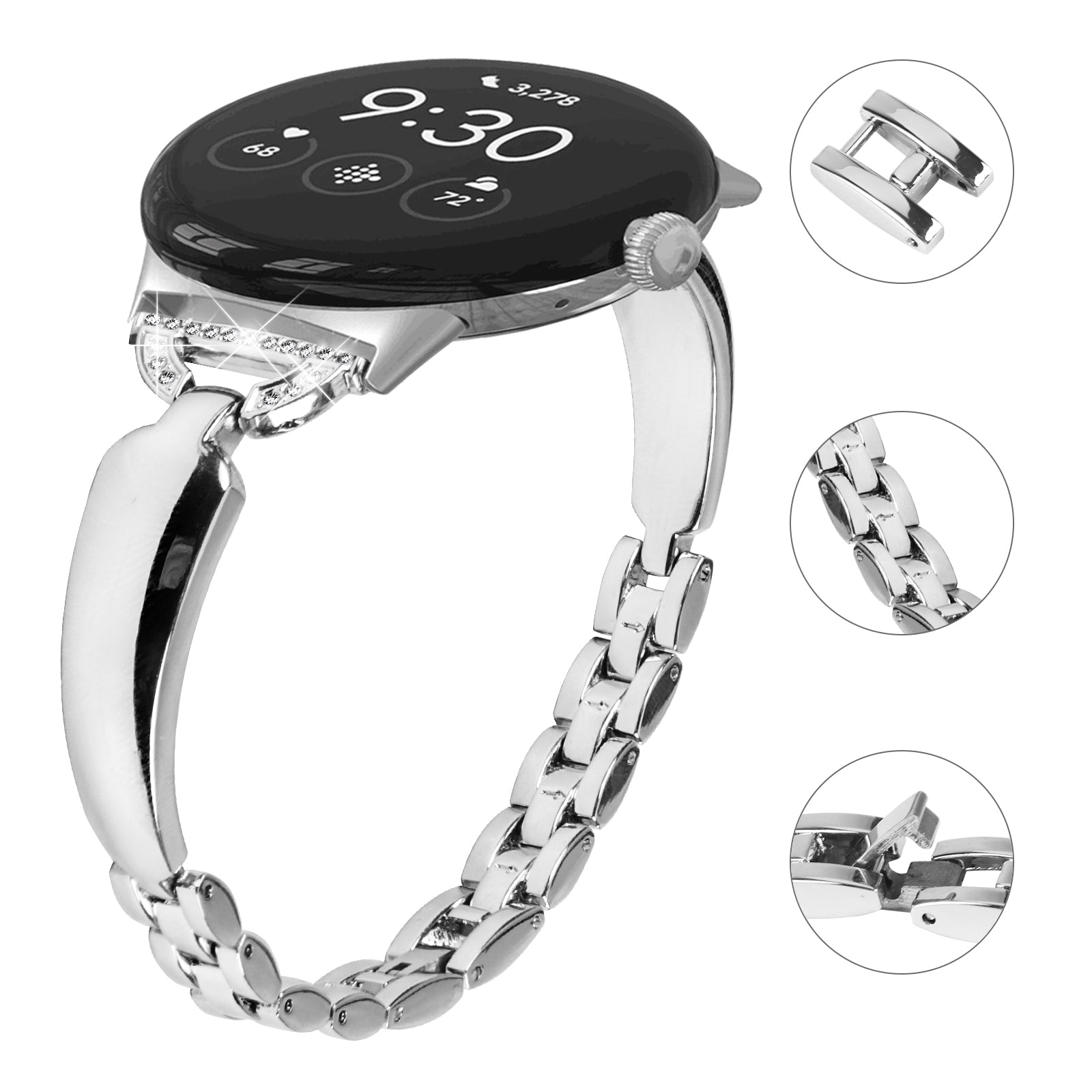 For Google Pixel Watch 2 Pixel Watch Bling Band D-shaped Rhinestone Decor Copper Metal Bracelet Watch Strap For Google Pixel Watch 2 Pixel Watch Bling Band D-shaped Rhinestone Decor Copper Metal Bracelet Watch Strap